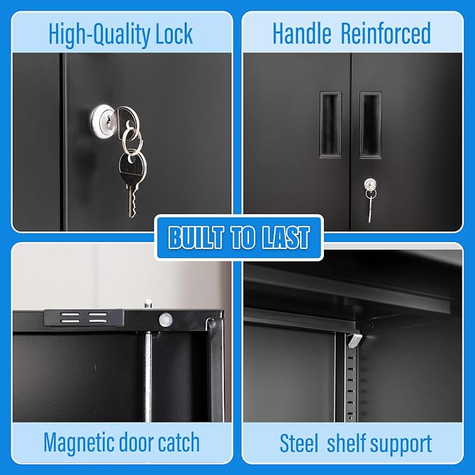 BESFUR Metal Storage Cabinet with Lock and 2 Adjustable Shelves, 36" H Locking Storage Cabinet for Home, Office, Garage, Utility Room and Basement(Black)