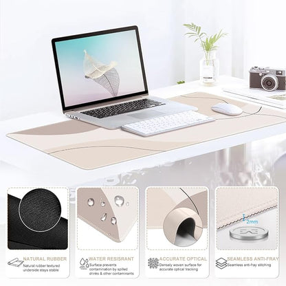 iCasso Large Gaming Mouse Pad Wrist Support Set, Desk Mat, 4in1 XXL Mousepad + Keyboard Wrist Rest+Mouse Wrist Rest+Coaster Set with Ergonomic Design for Home Office Table Computer-Brown Art