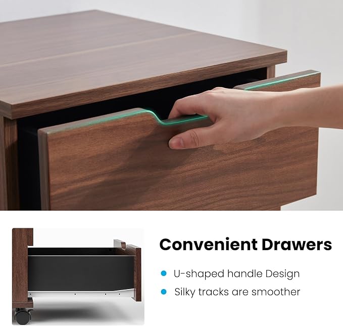Farini Wood File Cabinet for Home Office,Under Desk 3 Drawer Mobile File Cabinet(Brown,Fully-Assembled)
