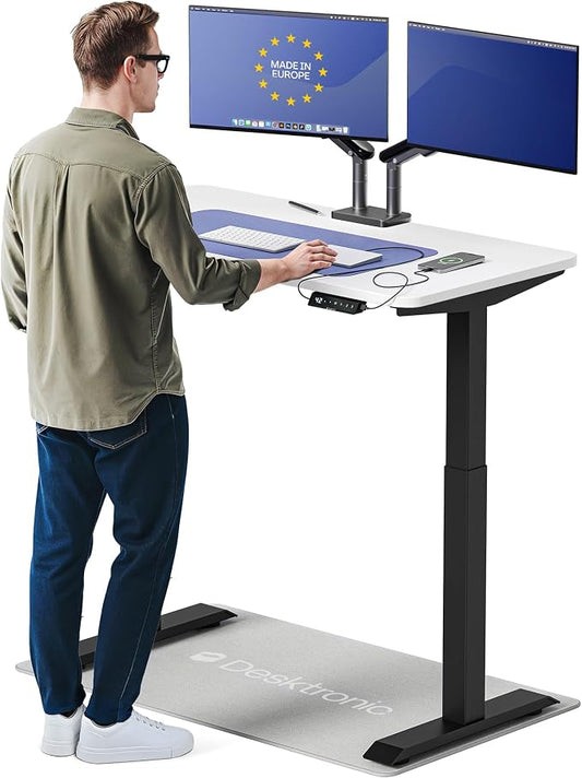 Desktronic HomeOne Standing Desk 48x24 — Ergonomic Sit Stand Home Office Desk, Made in Europe, Electric Dual Motor Height Adjustable, USB & USB-C Charging, Wobble-Free, Touchscreen, 3 Memory Presets