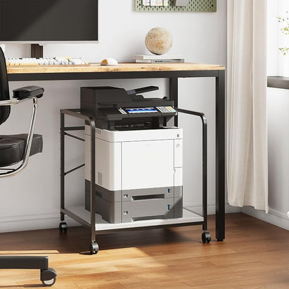 Printer Stand, 22''W X 20''D X 22.4''H 2 Tier Under Desk Printer Stand, 3D Large Printer Table with Height Adjustable Shelf, Rolling Printer Cart with Wheels for Home Office Organization, White