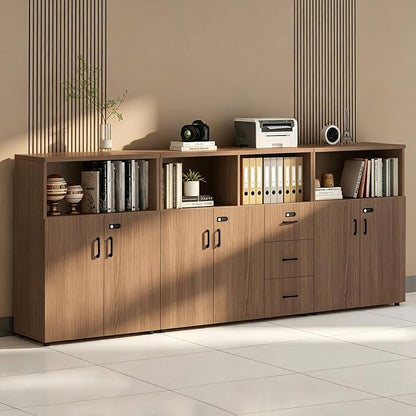File Cabinet with Password Lock, Wood Lateral Filing Cabinet for Letter/A4 Files, 3 Drawer with Door, Printer Stand with Open Shelves for Home Office