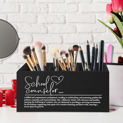 School Counselor Gifts Black Wooden Pen Pencil Holder for Desk, Appreciation Gifts for School Counselor Wood Makeup Brush Toothbrush Holder Organizer for Guidance Counseling Office