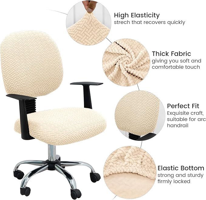 MIFXIN Computer Office Chair Cover Stretch Elastic Slipcover 2 Piece Stretchable Jacquard Computer Chair Seat Covers Furniture Protector for Office Home, Only Covers NO Chair (Beige)