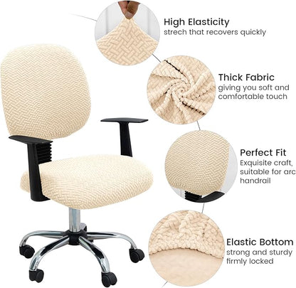 MIFXIN Computer Office Chair Cover Stretch Elastic Slipcover 2 Piece Stretchable Jacquard Computer Chair Seat Covers Furniture Protector for Office Home, Only Covers NO Chair (Beige)