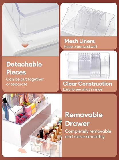 LIARTY Nail Drill Holder with Drawer - Makeup Organizer Case for Brush | Acrylic Nail Drill Bits Holder Beauty Cosmetic Storage Box for Dresser Countertop and Bathroom Vanity