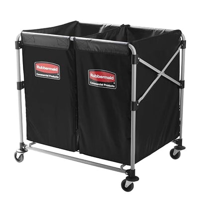 Rubbermaid Commercial Products Collapsible X Cart, Black Multistream, Steel Industrial Laundry/Trash Cart with Wheels for Hotels/Hospitals/Nursing Homes/Offices