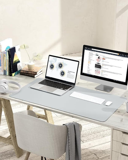 YSAGi Non-Slip Leather Desk Pad L Size, Waterproof Laptop Computer Desk Keyboard Mat, Table Protector Blotter Mat, Large Mouse Pad for Office/Work/Home/Decor(Silver-Grey, 35.4" x 17")