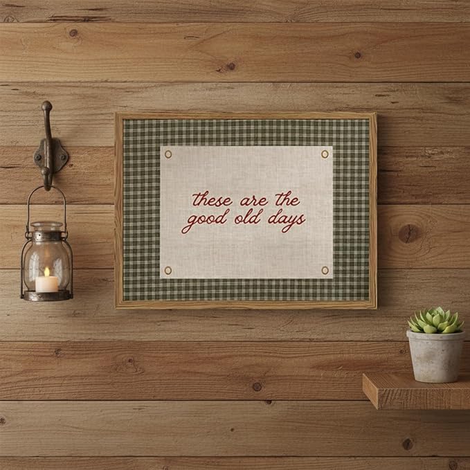 These Are The Good Old Days Wall Art Framed, Vintage Cottagecore Gingham Canvas Wall Decor, Rustic Inspirational Quote Pictures Prints Home Decor for Kitchen Living Room Bedroom Dining Room 12x16in