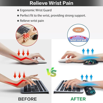 Desk Mat, Large Gaming Mouse Pad with Wrist Rest, 4in1 XXL Mousepad+Keyboard Wrist Rest+Mouse Pad Wrist Support+Cup Coaster Set Ergonomic Floral Computer Desk Arm Wrist for Decor Home Office Women