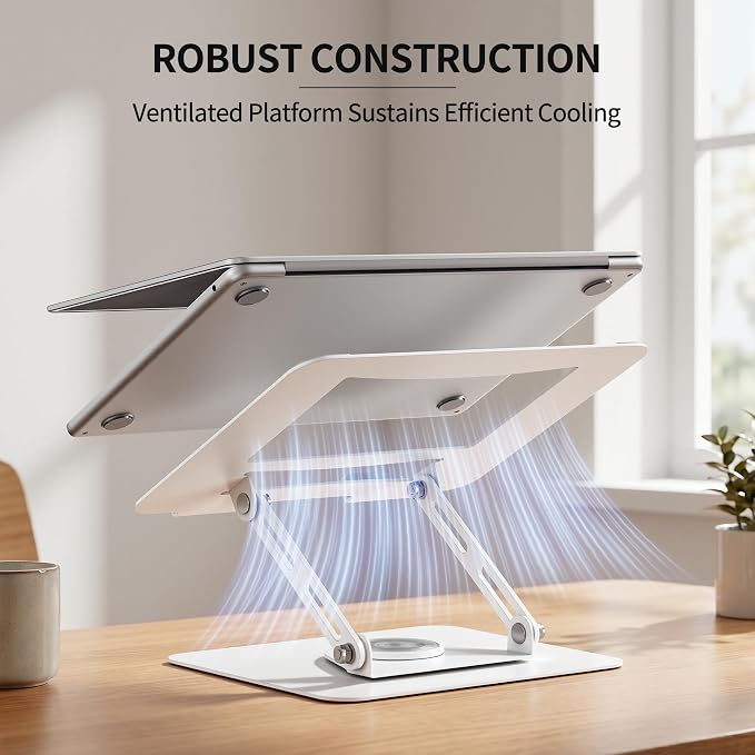 ALASHI Laptop Stand for Desk with 360° Rotating Base, Multi-Angle Adjustable Laptop Stands, Foldable Laptop Riser Compatible with 10 to 17 Inches PC Computer, White
