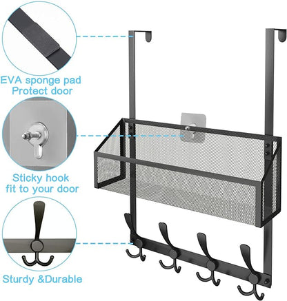 Kaiferty Over The Door Hooks Organizer, Coat Rack Over The Door Storage Hanger Towel Rack, Back of Door Storage Organizer for Bathroom,Bedroom,Kitchen,Office (Black, 2-Tier)