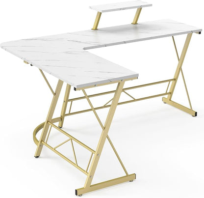 Mr IRONSTONE 63" L Shaped Gaming Desk, Corner Computer Desk, Home Office Writing Desk with Sturdy Monitor Shelf, Spacious L Shaped Desk Workstation, Easy to Assemble, Laminate Marble