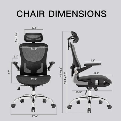 marrap Ergonomic Office Chair, Mesh Desk Chair with 3D Armrests, Adjustable Lumbar Support and Headrest, 90-120° Rocking Function, Black