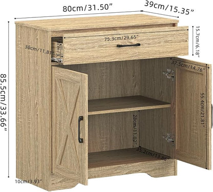 Panana Wooden Cabinet 1 Drawer and 2 Doors Storage Cupboard Coffee Bar Sideboard Farmhouse Entryway Organizer Console (Nature)