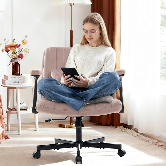 Ergonomic Cross Legged Chair with Wheels, 360 Swivel Meditation Chair, ADHD Chair, Criss Cross Desk Chair with Lumbar Support and Adjustable Stool, Wide Seat Cushion, Light Pink