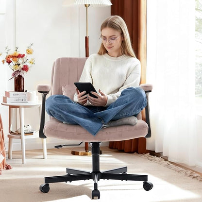 Ergonomic Cross Legged Chair with Wheels, 360 Swivel Meditation Chair, ADHD Chair, Criss Cross Desk Chair with Lumbar Support and Adjustable Stool, Wide Seat Cushion, Light Pink