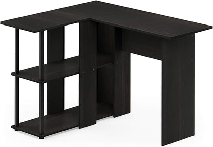 Furinno Abbott L-Shape Computer Desk with Bookshelf, Espresso/Black