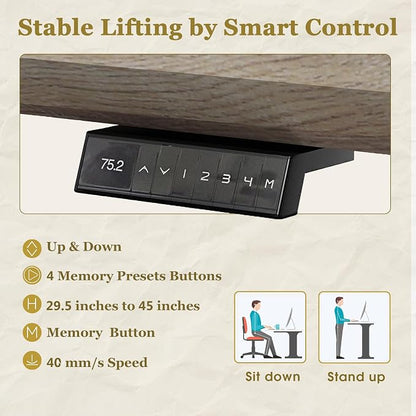 SAINTCY 70.87In L Shaped Executive Standing Desk with Drawers, Large Modern Adjustable Heigh Home Office Desk w/File Cabinet, AC/USB, Business Workstation, Black and Warm Oak