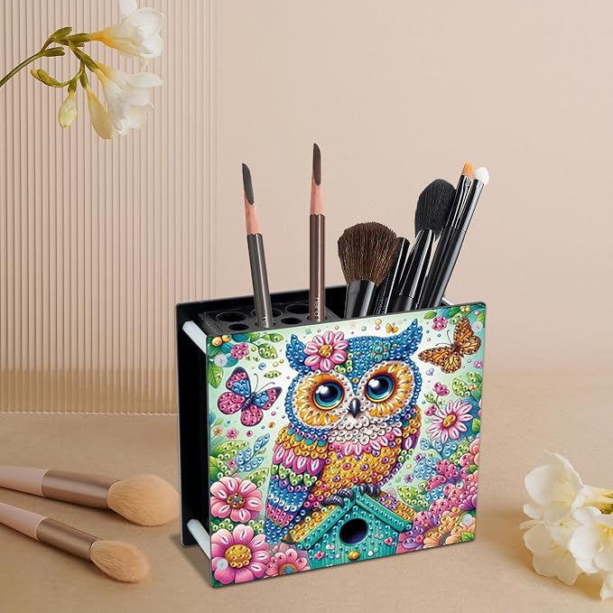 DIY Diamond Painting Kit，Animal Owl Special Shape diamond painting pen holder, Acrylic Daily Office Desktop Decoration Storage Item