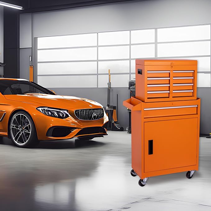RYH 5 Drawers Rolling Tool Chest & Tool Box on Wheels | Heavy Duty Metal Cart with Ball Bearing Drawers | Fits US General Tool Box for Garage Storage (Orange, 5 Drawers（42.1" H × 20.7" W × 11" D)