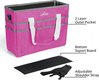 JJRING Craft Organizer Tote Bag, Large Art Storage Caddy with Multiple Pockets, Deep Red Sewing Bag for Art, Craft, Scrapbooking, Medical, and Office Supplies Storage