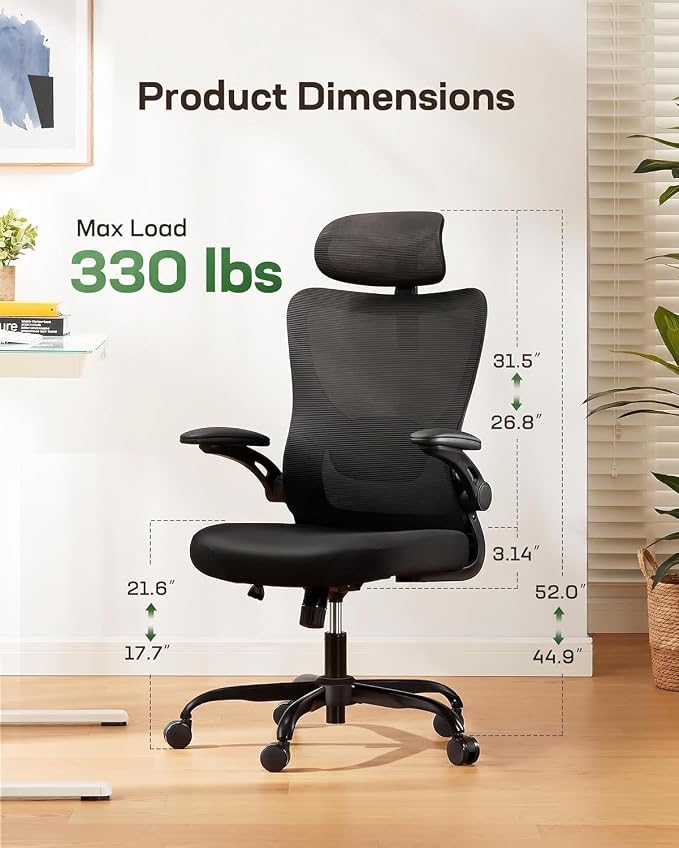 Marsail Ergonomic Office Chair with 3D Armrests, Pack of 10 | Office Desk Chair with High Back Mesh, Adjustable Lumbar Support, Rolling Work Swivel Task Chairs with Wheel, Headrest, home