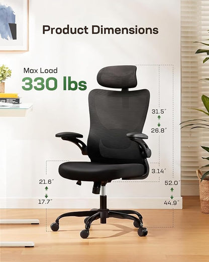 Marsail Ergonomic Office Chair with 3D Armrests, Pack of 10 | Office Desk Chair with High Back Mesh, Adjustable Lumbar Support, Rolling Work Swivel Task Chairs with Wheel, Headrest, home