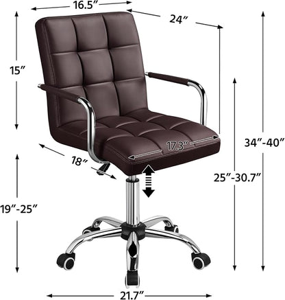 Topeakmart Office Task Chair Computer Desk Chair Modern Ribbered PU Leather Mid-Back Adjustable Height Comfy Swivel Chair w/Armrests and Wheels, Brown