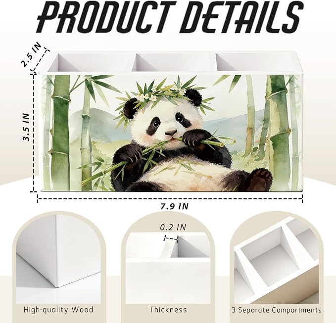 Panda Pen Pencil Holder for Desk, Panda Gifts for Women Girls, Animal Lovers Gifts Wooden Box Sign Decorations for Kids Room Bedroom Home Office Desk Tabletop