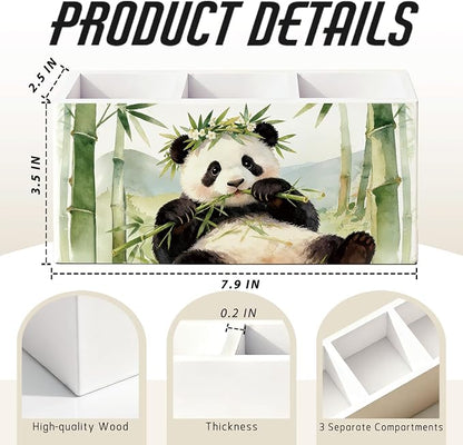 Panda Pen Pencil Holder for Desk, Panda Gifts for Women Girls, Animal Lovers Gifts Wooden Box Sign Decorations for Kids Room Bedroom Home Office Desk Tabletop