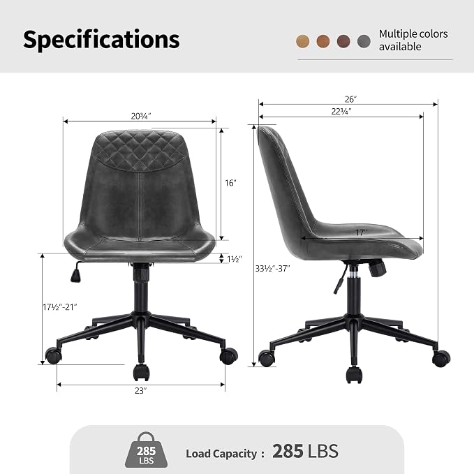 DUHOME Modern PU Leather Office Chair Desk Chair Swivel Computer Chair Grey