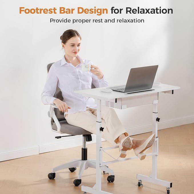 GTPLAYER Small Standing Desk Adjustable Height Small Computer Desk Mobile Portable Rolling Laptop Table with Wheels 32" Computer Workstation Sit Stand Desks Portable Standing Table Treadmill desks