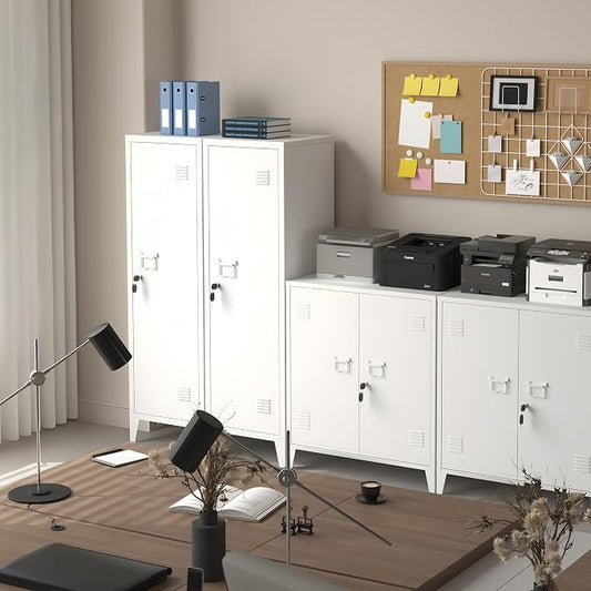 Metal Locker Storage Cabinet Locking Storage Cabinet with Door and Removable Shelves Narrow Storage Cabinet for Kitchen Pantry Bathroom (White)