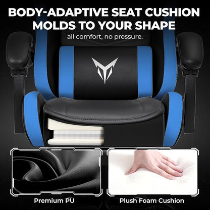 GTPLAYER Gaming Chair for Adults, Big and Tall 300LBS Heavy Duty Office Chair with Footrest, Ergonomic High Back Lumbar Support and Wide Comfy Cushion with Linkage Armrests for Home Office, Blue