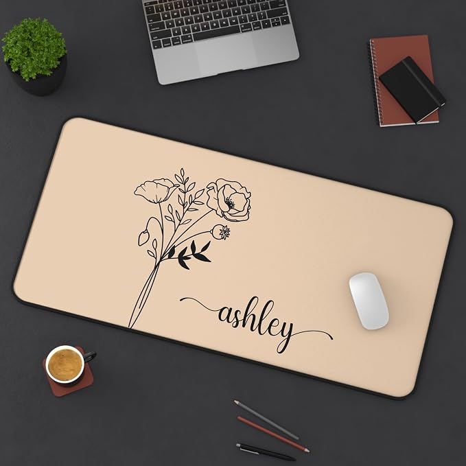 Hilis Personalized Gift Custom Mouse Pad, Personalized Birth Flower, Color and Name. Gaming Office Work Desk Mat, 4 Sizes Mousepad, Office Supplies & Desk Accessories