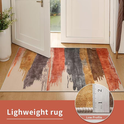 Ciicool Abstract Area Rug Indoor, 3x5 Washable Entryway Rug, Modern Soft Throw Rug with Non-Slip Backing Ideal for Bedroom Living Room Entrance Kitchen, Low-Pile Floor Carpet Doormat Red Yellow Grey