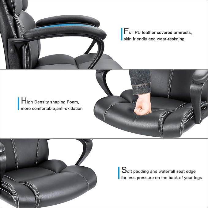 Furmax Mid Back Executive Office Chair Swivel Computer Task Chair with Armrests,Ergonomic Leather-Padded Desk Chair with Lumbar Support