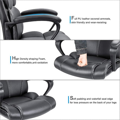 Furmax Mid Back Executive Office Chair Swivel Computer Task Chair with Armrests,Ergonomic Leather-Padded Desk Chair with Lumbar Support