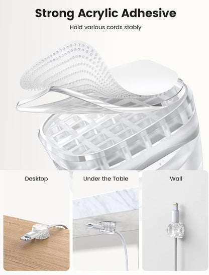 6Pack Cord Organizer, Office Desk Accessories - Lamicall Clear Cable Management Clips, Home Workspace Organization Accessories, Nightstand Desk Car Decor, College Dorm Room School Gadget Essentials