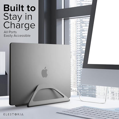 Elestoria Aluminum Vertical Laptop Stand with Gravity Auto-Lock – Adjustable Laptop Holder Vertical fits MacBook Pro/Air, Chromebook & Gaming Laptops up to 17.3" – Space-Saving Desktop Dock - Grey