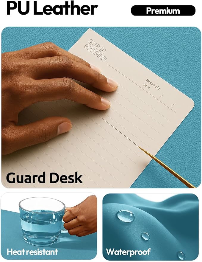 YSAGi Leather Desk Pad Protector, Office Desk Mat, Large Mouse Pad, Non-Slip PU Leather Desk Blotter, Laptop Desk Pad, Waterproof Desk Writing Pad for Office and Home (Turquoise, 35.4" x 17")
