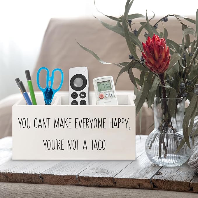 Funny Inspirational Office Wooden Pen Pencil Holder for Office Desk Accessories, You Can't Make Everyone Happy You're Not A Taco Makeup Brush Toothbrush Holder Organizer