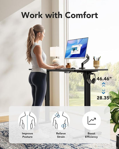 HUANUO Electric Standing Desk, Whole Piece Desktop, Adjustable Height Computer Desk, 4 Height Memory Settings, Sit Stand Up Desk for Home Office, 40" x 24", Black