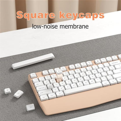 Wireless Keyboard and Mouse Combo, Ergonomic Keyboard with Wrist Rest, 2.4Ghz Wireless Connection, Compatible with PC/Laptop/Windows/Mac for Home and Office Use (White Milk Tea)