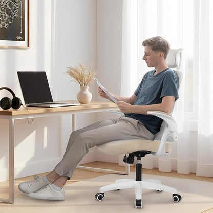 NEO CHAIR Office Desk Chair Gaming Computer High Back Support Mesh Comfy Seat with Adjustable Ergonomic Headrest Lumbar Rolling Flip-up Armrests and Wheels (Beige)