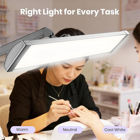 Neatfi 3,500 Lumens LED Desk Lamp – 45W Dimmable Task Light | 3 Light Modes | 540 SMD LEDs | Touch Control | Adjustable Arm | Reading, Craft, Workbench & Office (Silver-3, 26-Inch Wide Shade)