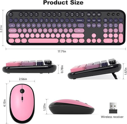 Atelus Wireless Keyboard Mouse Combo, Typewriter Full Size Keyboard with Number Pad and 2 in 1 USB Connected Mouse for PC Computer Laptop Desktop Windows 7 8 10 11 (Berry Pink)