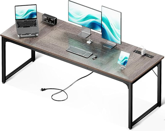 Coleshome 71 x 24 Inch Computer Desk with USB Ports, Large Office Desk, Long Study Student Writing Desk, Grey Oak