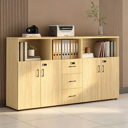File Cabinet with Password Lock, Wood Lateral Filing Cabinet for Letter/A4 Files, 3 Drawer with Door, Printer Stand with Open Shelves for Home Office